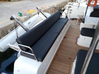 Deck of Nancy, a Fountaine Pajot Astréa 42 catamaran at Marina Delta Kallithea, Greece
