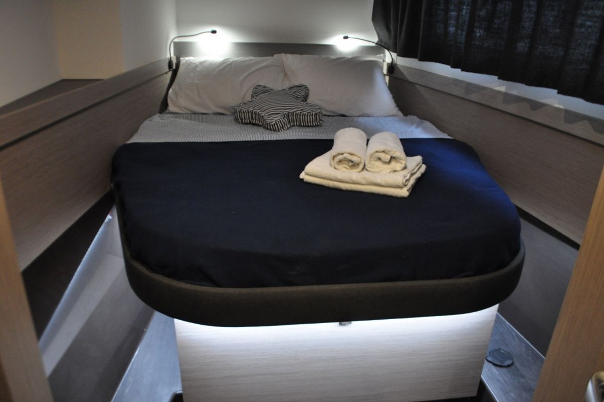 Cabin on Nancy, a Fountaine Pajot Astréa 42 catamaran at Marina Delta Kallithea, Greece