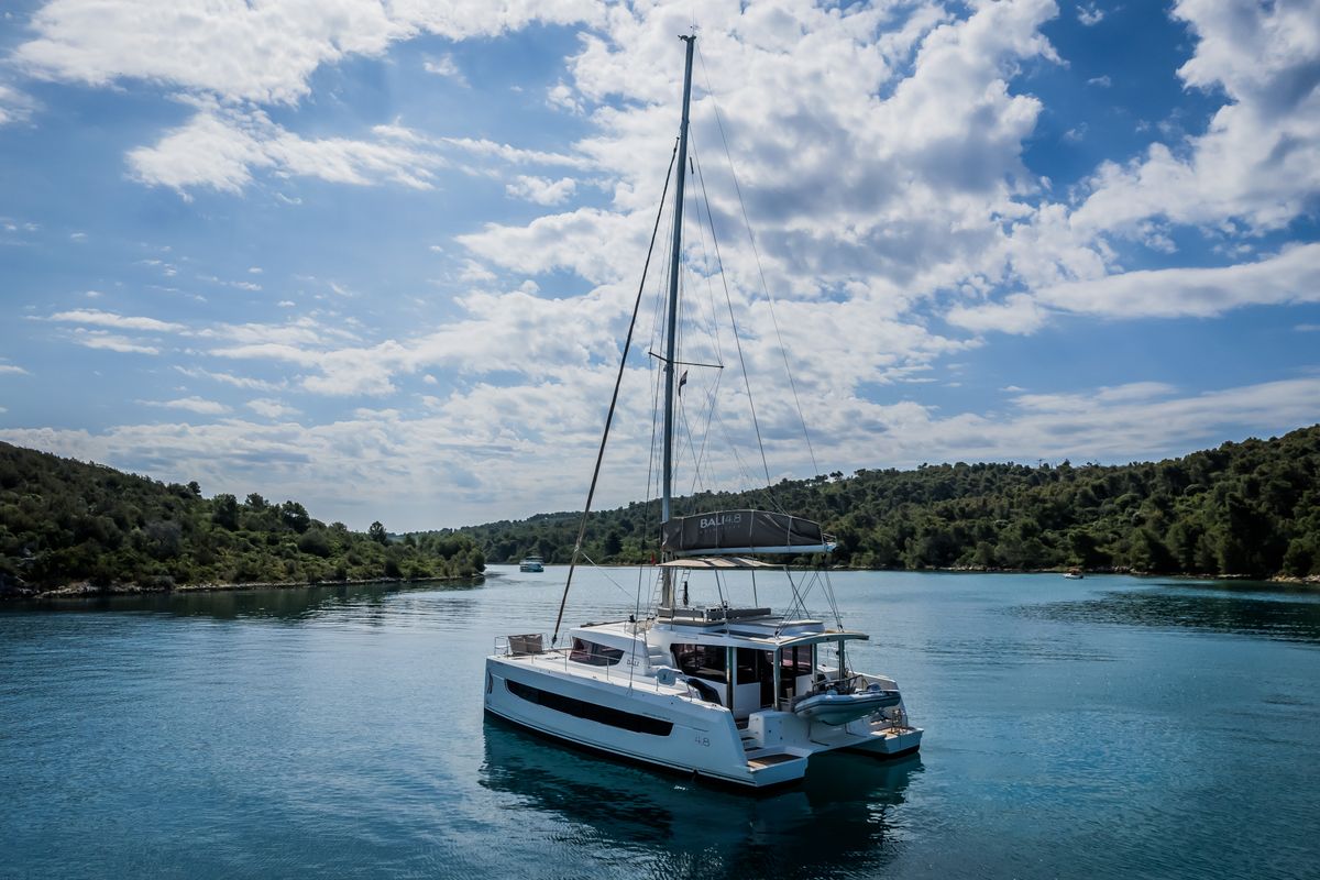 Exterior view of Esthera, a Bali 4.8 catamaran at Seget Donji, Croatia