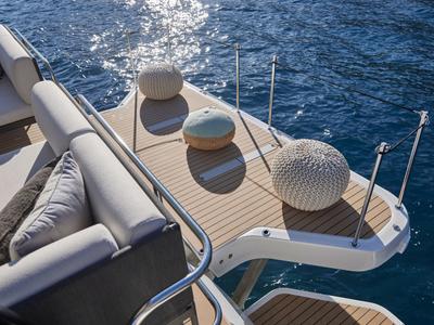 Deck of Lady Francy, a Prestige M48 catamaran at Torre Annunziata, Italy