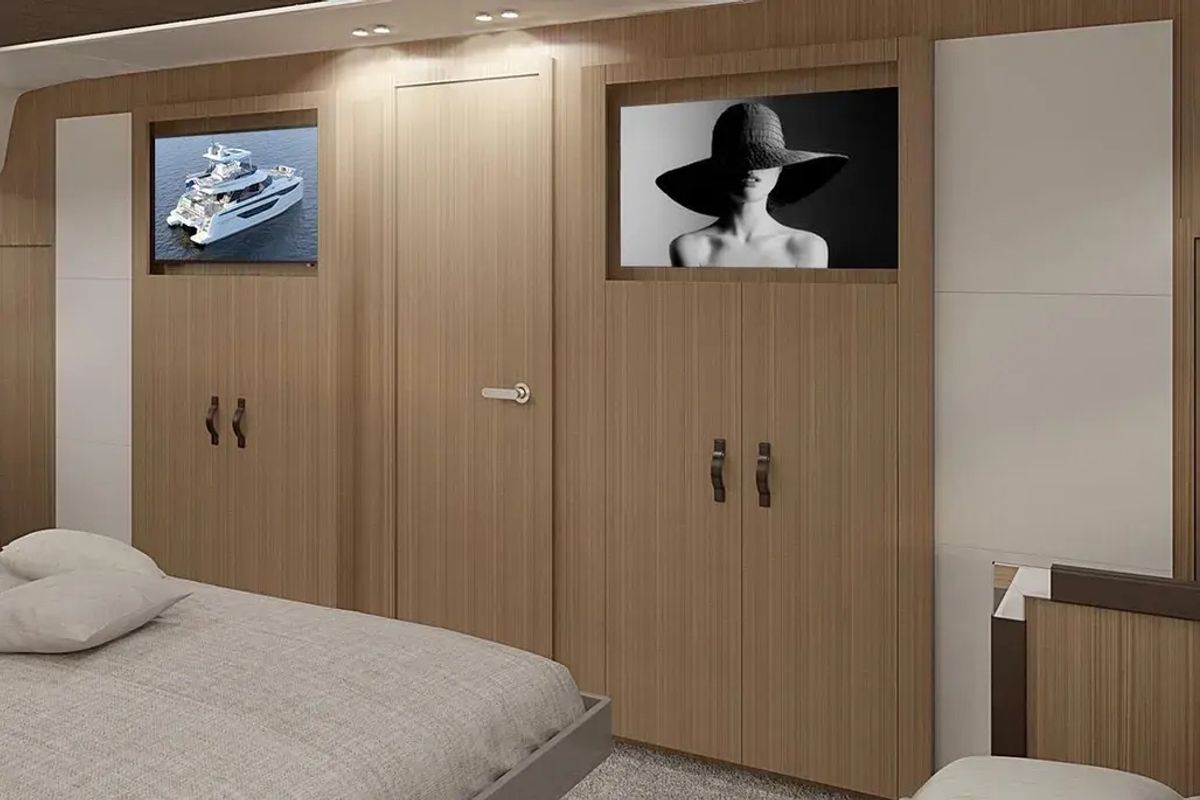 Cabin on Lady Francy, a Prestige M48 catamaran at Torre Annunziata, Italy