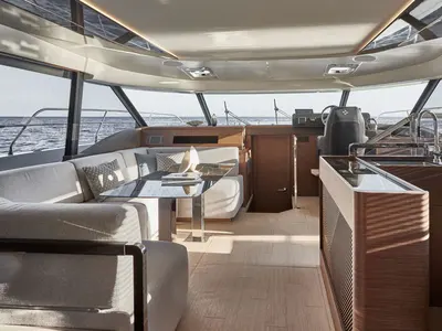 Salon of Lady Francy, a Prestige M48 catamaran at Torre Annunziata, Italy