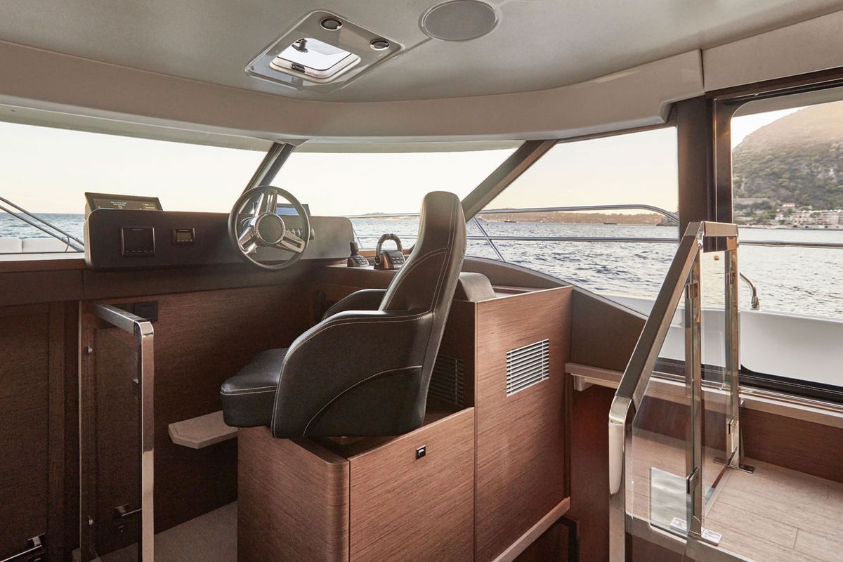 Cockpit of Lady Francy, a Prestige M48 catamaran at Torre Annunziata, Italy