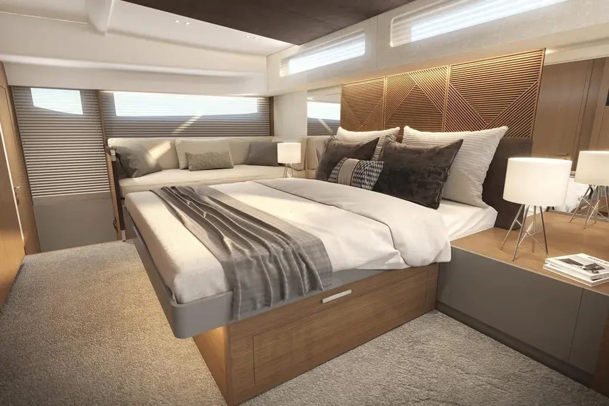Cabin on Lady Francy, a Prestige M48 catamaran at Torre Annunziata, Italy