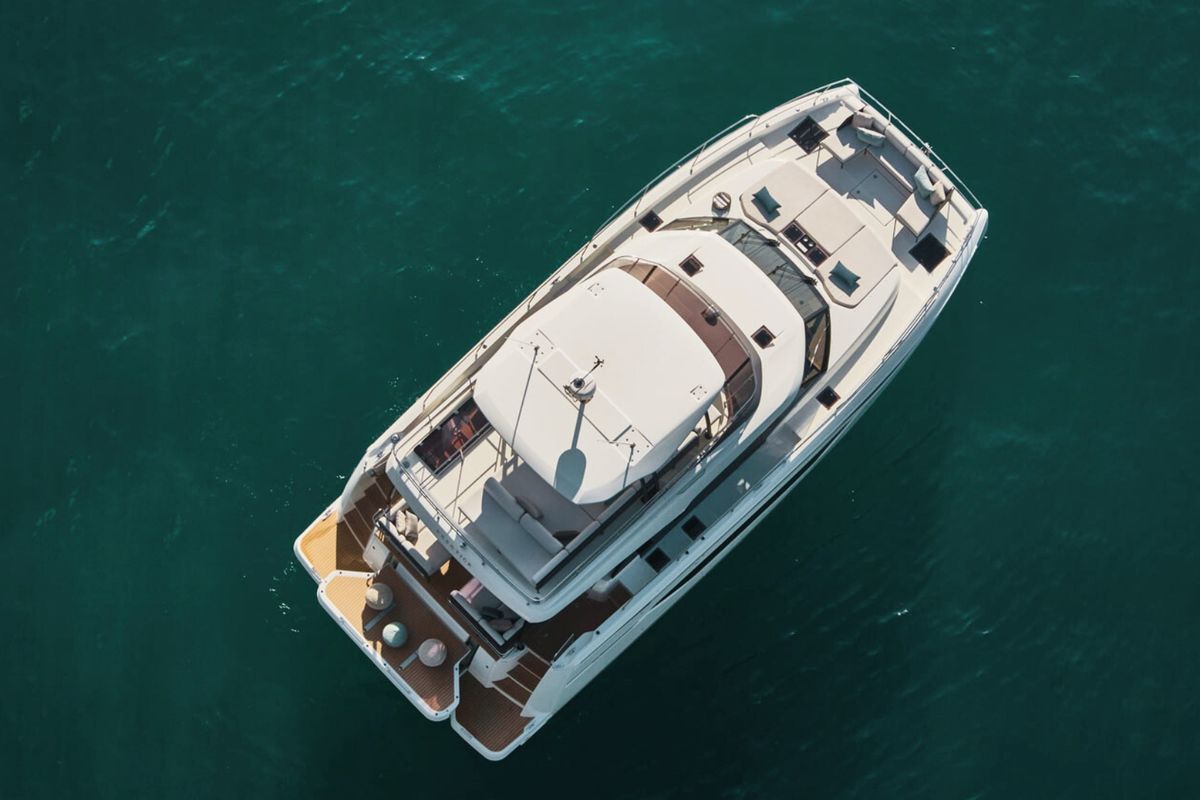Exterior view of Lady Francy, a Prestige M48 catamaran at Torre Annunziata, Italy