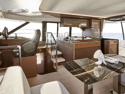 Galley of Lady Francy, a Prestige M48 catamaran at Torre Annunziata, Italy