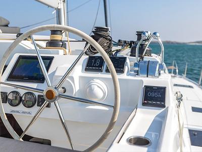Cockpit of Alizee, a Fountaine Pajot Aura 51 catamaran at Road Town, British Virgin Islands