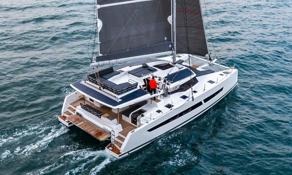 Exterior view of Alizee, a Fountaine Pajot Aura 51 catamaran at Road Town, British Virgin Islands