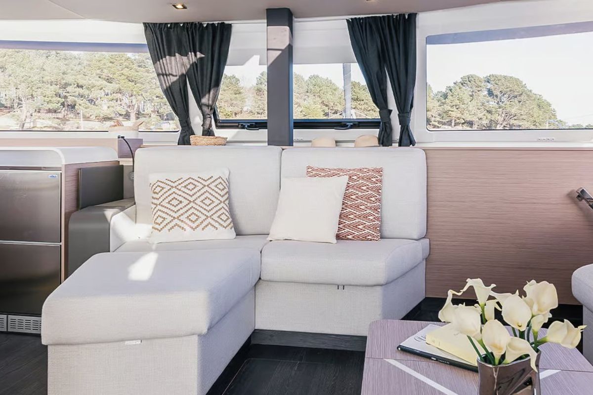 Salon of Alizee, a Fountaine Pajot Aura 51 catamaran at Road Town, British Virgin Islands