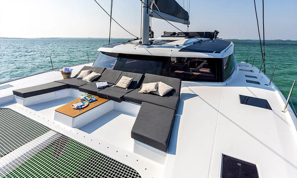 Deck of Alizee, a Fountaine Pajot Aura 51 catamaran at Road Town, British Virgin Islands