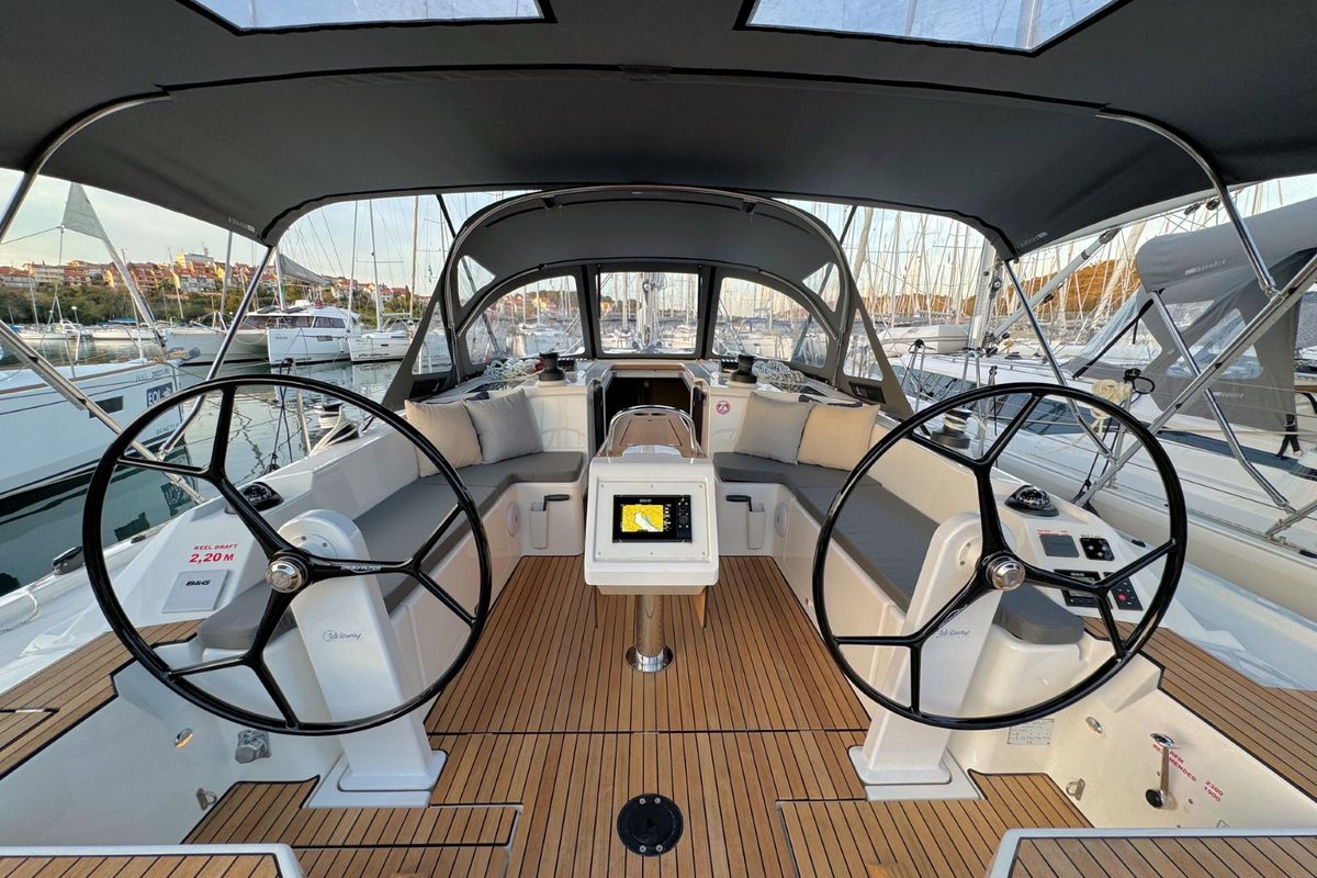 Cockpit of Ivana, a Bavaria C42 sailboat at Grad Pula, Croatia