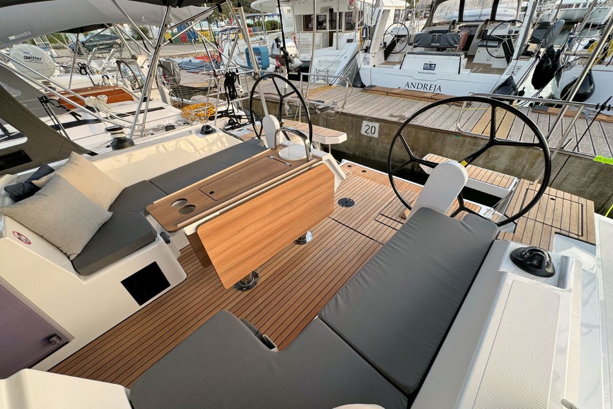 Deck of Ivana, a Bavaria C42 sailboat at Grad Pula, Croatia