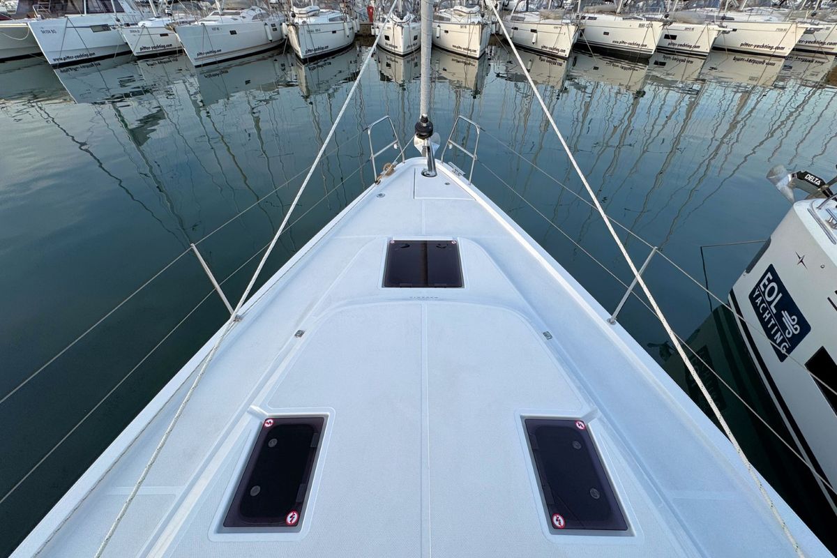 Deck of Ivana, a Bavaria C42 sailboat at Grad Pula, Croatia