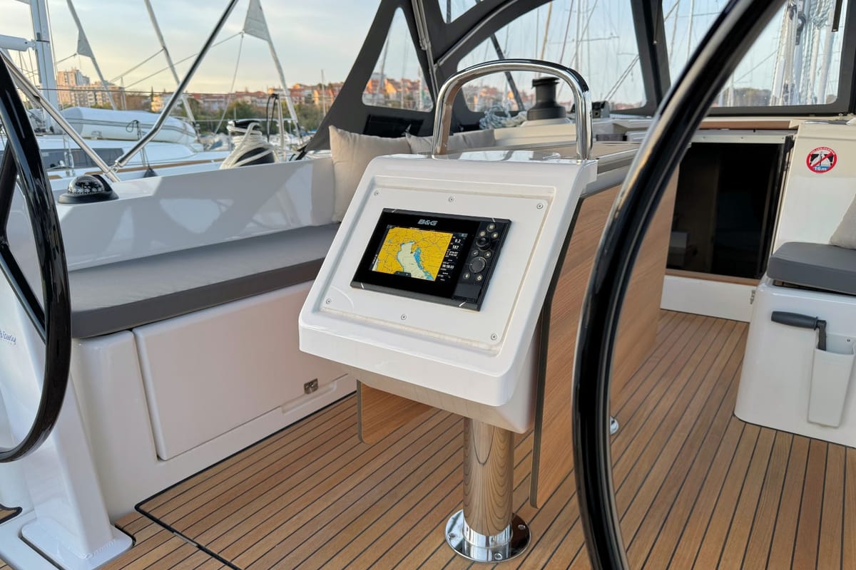 Cockpit of Ivana, a Bavaria C42 sailboat at Grad Pula, Croatia