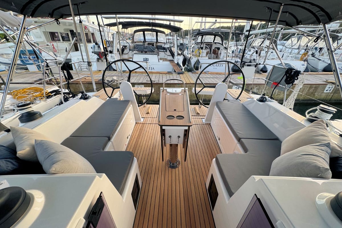 Cockpit of Ivana, a Bavaria C42 sailboat at Grad Pula, Croatia