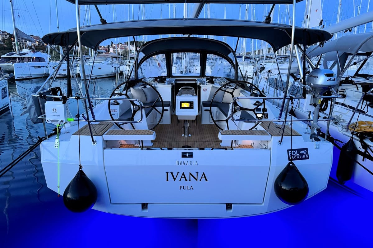 Exterior view of Ivana, a Bavaria C42 sailboat at Grad Pula, Croatia