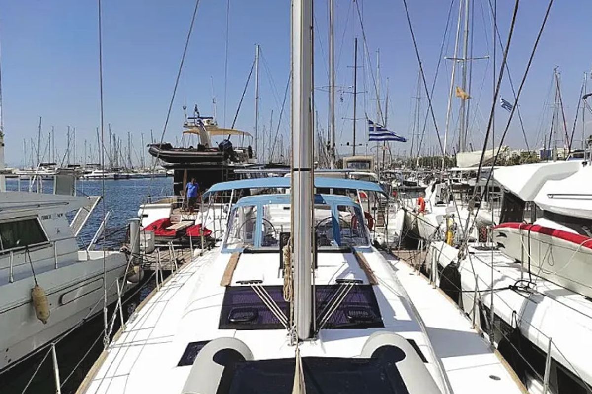 Deck of Despina, a Dufour 460 Grand Large sailboat at Athens, Greece