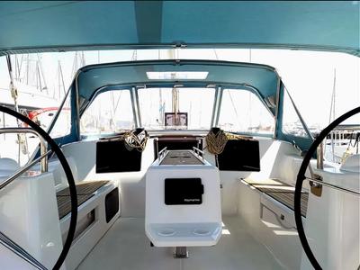 Cockpit of Despina, a Dufour 460 Grand Large sailboat at Athens, Greece