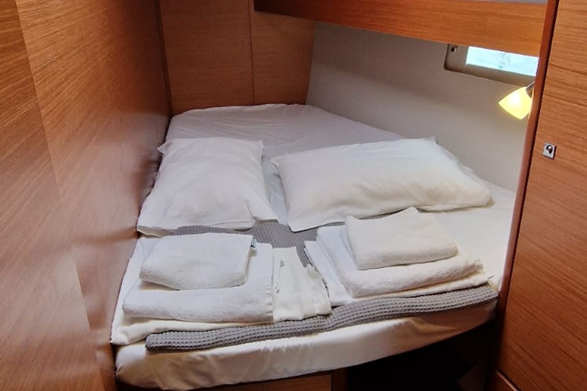 Cabin on Despina, a Dufour 460 Grand Large sailboat at Athens, Greece