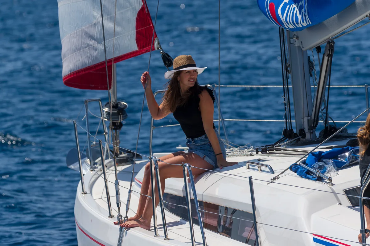 Deck of Sunsail 42 Classic, a Beneteau Oceanis 40.1 sailboat at Općina Marina, Croatia