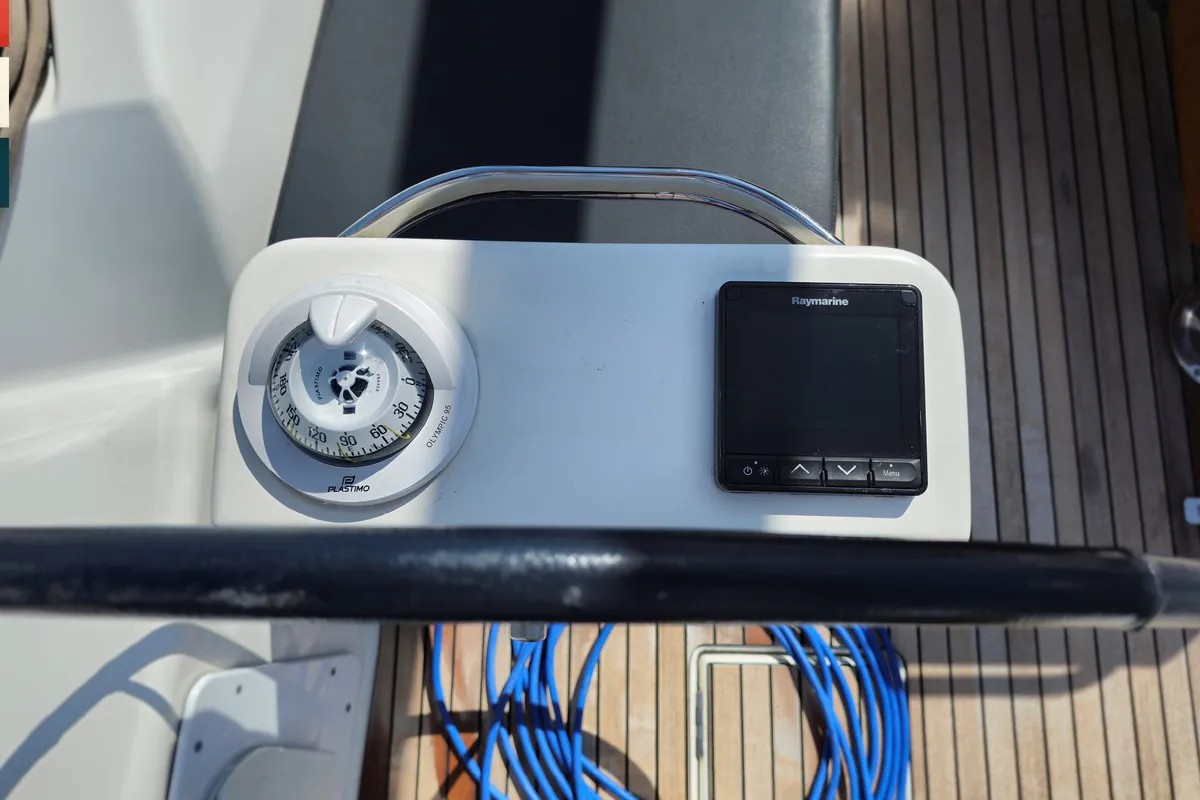Cockpit of Lento, a Dufour 430 GL sailboat at Grad Kaštela, Croatia