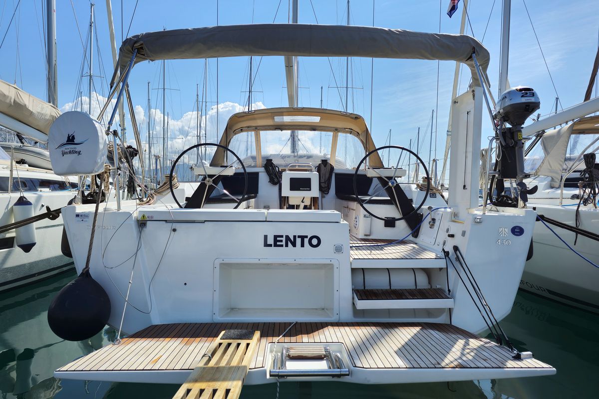 Exterior view of Lento, a Dufour 430 GL sailboat at Grad Kaštela, Croatia