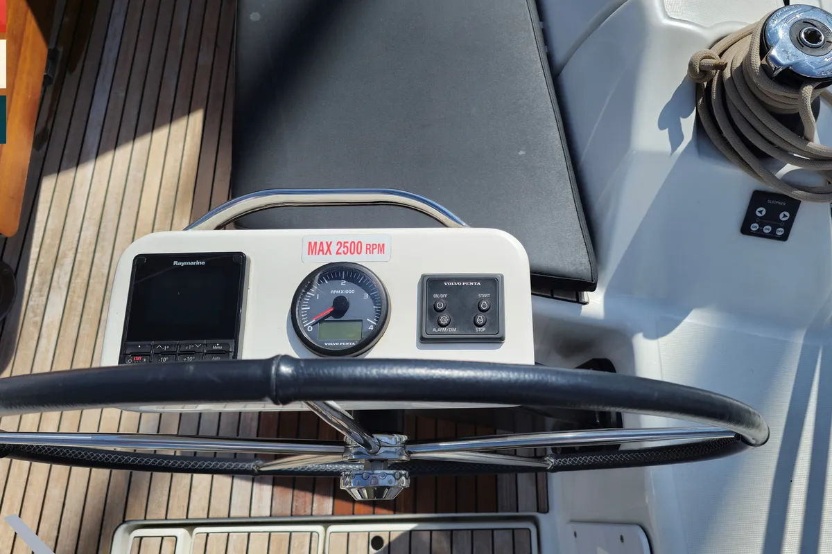 Cockpit of Lento, a Dufour 430 GL sailboat at Grad Kaštela, Croatia