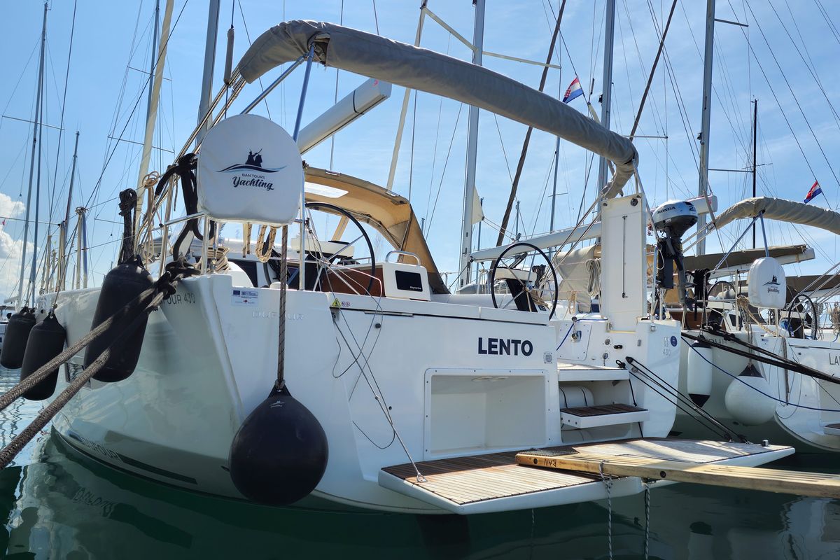Exterior view of Lento, a Dufour 430 GL sailboat at Grad Kaštela, Croatia