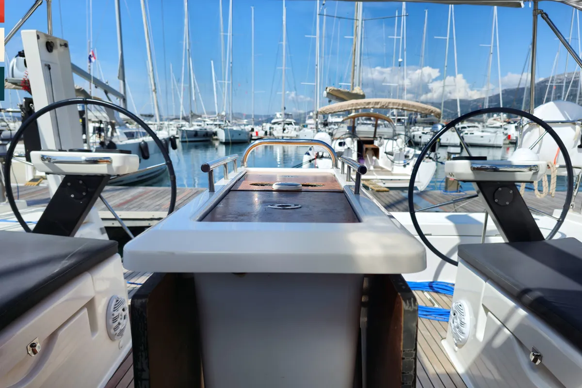 Cockpit of Lento, a Dufour 430 GL sailboat at Grad Kaštela, Croatia