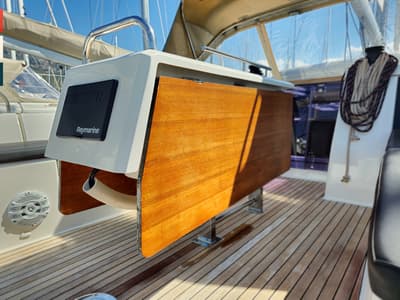 Deck of Lento, a Dufour 430 GL sailboat at Grad Kaštela, Croatia