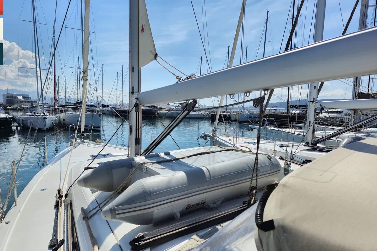 Exterior view of Lento, a Dufour 430 GL sailboat at Grad Kaštela, Croatia