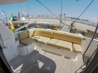 Deck of Constantin 2, a Princess Yachts Princess 38 motorboat at Parikia, Greece