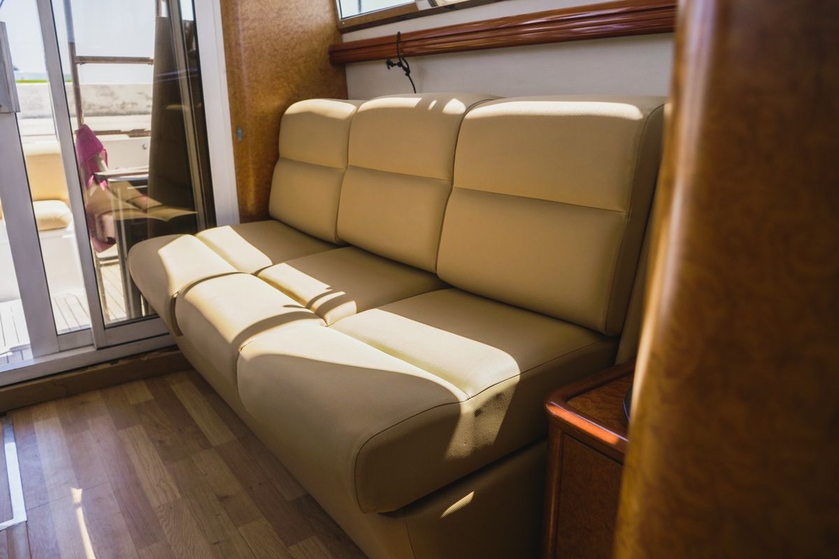 Salon of Constantin 2, a Princess Yachts Princess 38 motorboat at Parikia, Greece