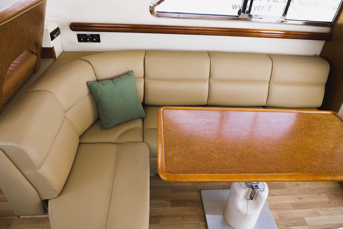 Salon of Constantin 2, a Princess Yachts Princess 38 motorboat at Parikia, Greece