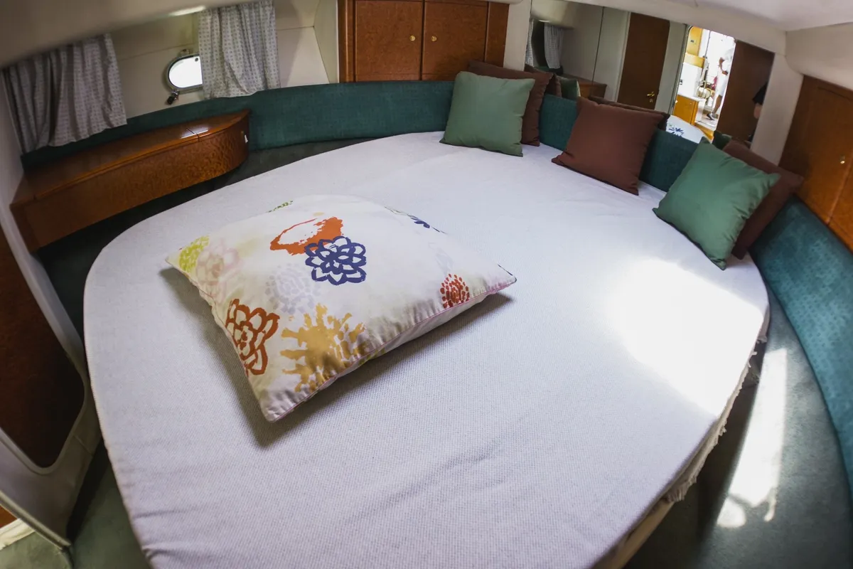 Cabin on Constantin 2, a Princess Yachts Princess 38 motorboat at Parikia, Greece