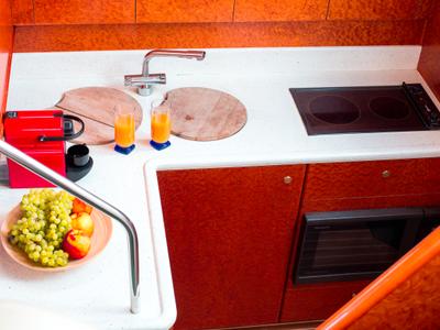 Galley of Constantin 2, a Princess Yachts Princess 38 motorboat at Parikia, Greece