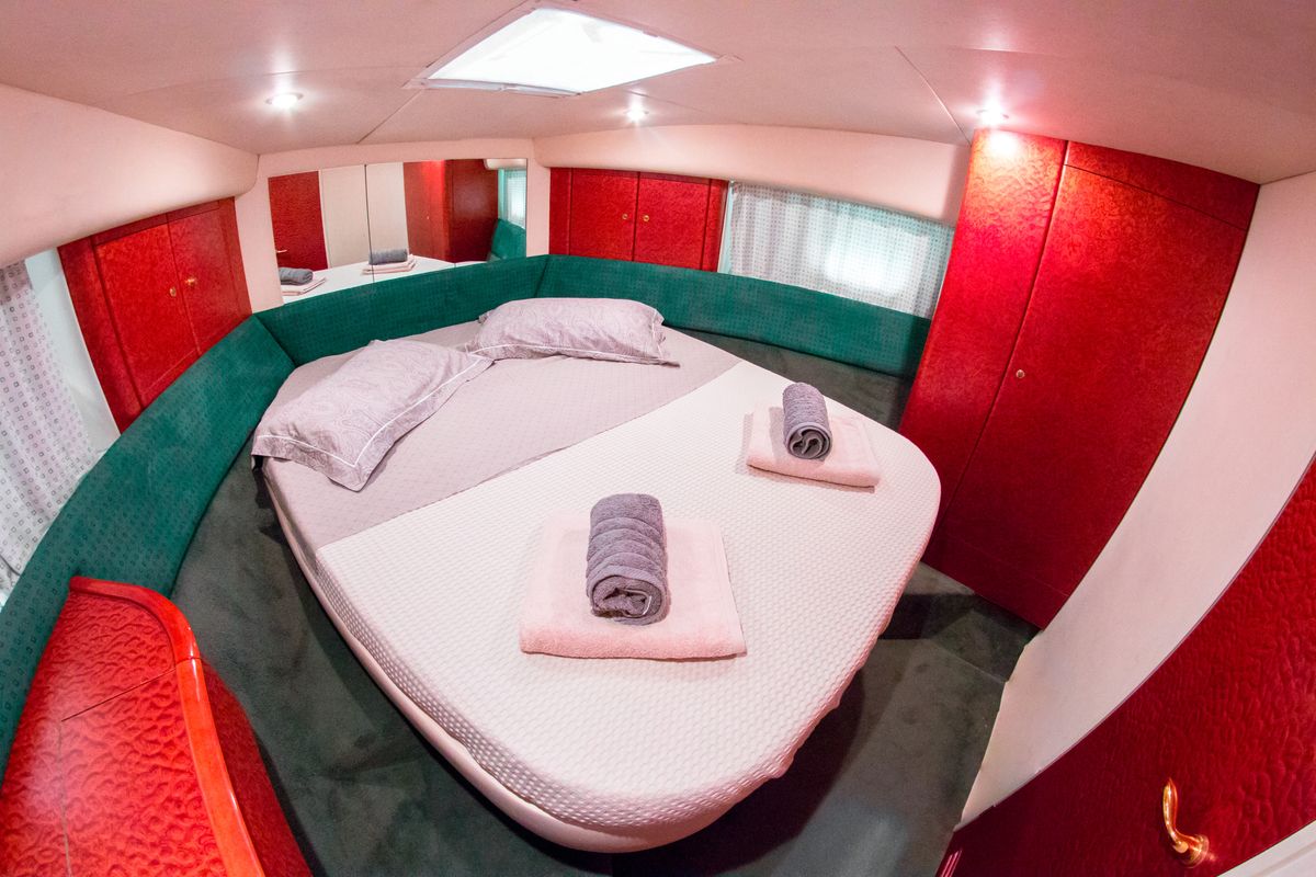 Cabin on Constantin 2, a Princess Yachts Princess 38 motorboat at Parikia, Greece