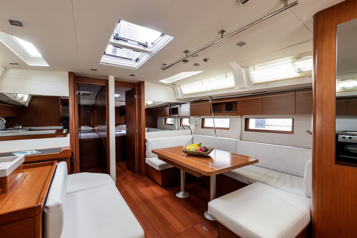 Salon of Viennastar, a Beneteau Oceanis 51.1 sailboat at Athens, Greece