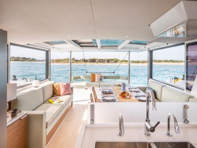 Salon of Grand Azure, a Bali 4.6 catamaran at Pirovac, Croatia