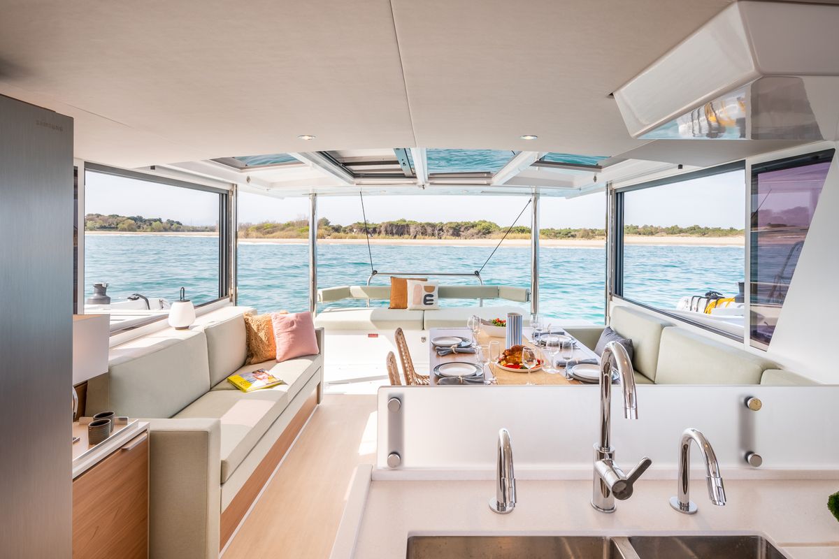 Salon of Grand Azure, a Bali 4.6 catamaran at Pirovac, Croatia