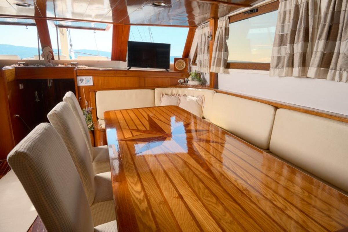 Salon of AGORA, a Custom Made Agora yacht at Jesenice, Croatia