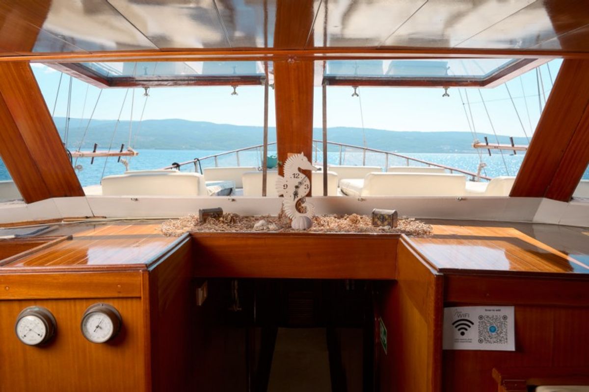 Cockpit of AGORA, a Custom Made Agora yacht at Jesenice, Croatia