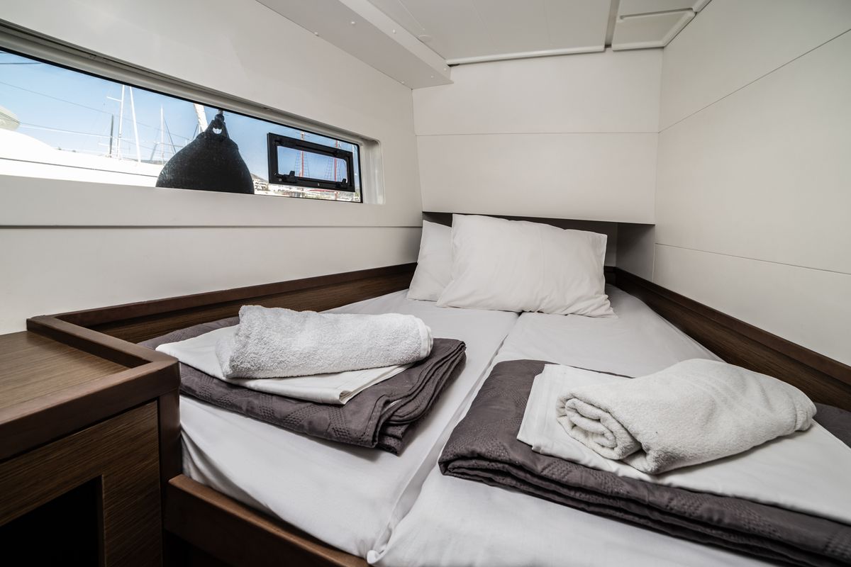 Cabin on Serendipity, a Lagoon 40 catamaran at Athens, Greece
