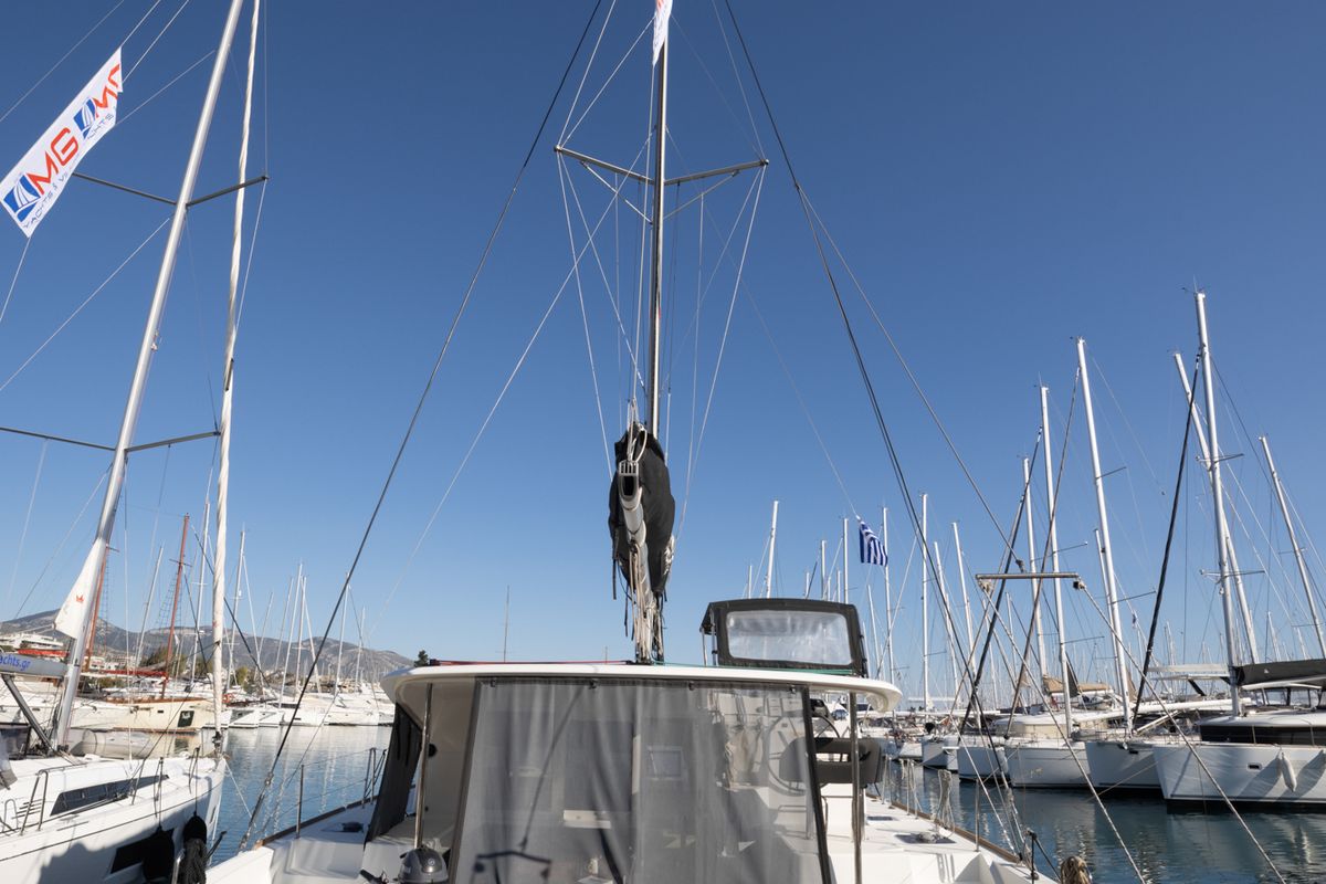 Exterior view of Serendipity, a Lagoon 40 catamaran at Athens, Greece