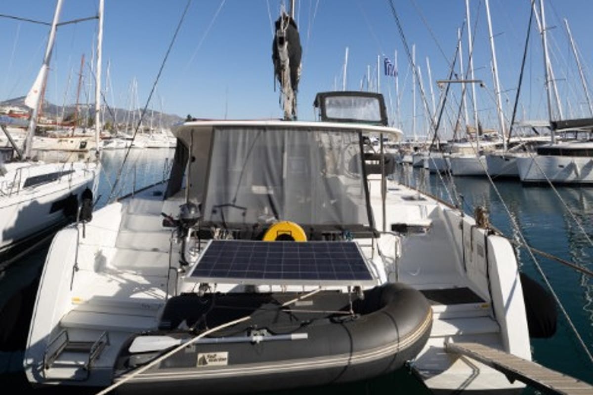 Exterior view of Serendipity, a Lagoon 40 catamaran at Athens, Greece