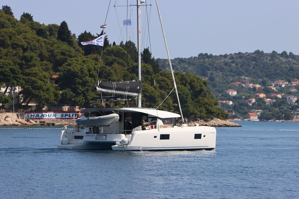 Exterior view of Futuna Lima, a Lagoon 42 catamaran at Općina Rogoznica, Croatia
