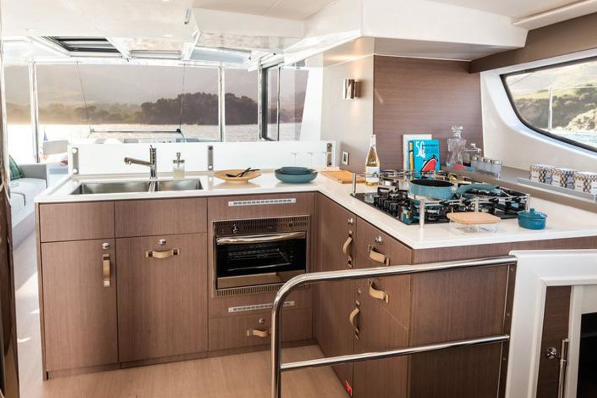 Galley of Miss Margot , a Bali 4.6 catamaran at Saint-Mandrier-sur-Mer, France