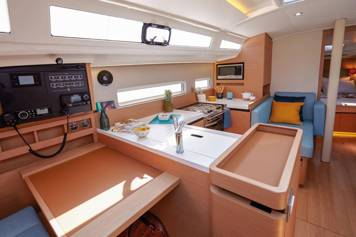 Galley of Sirius II, a Jeanneau Sun Odyssey 410 sailboat at Marmaris, Turkey