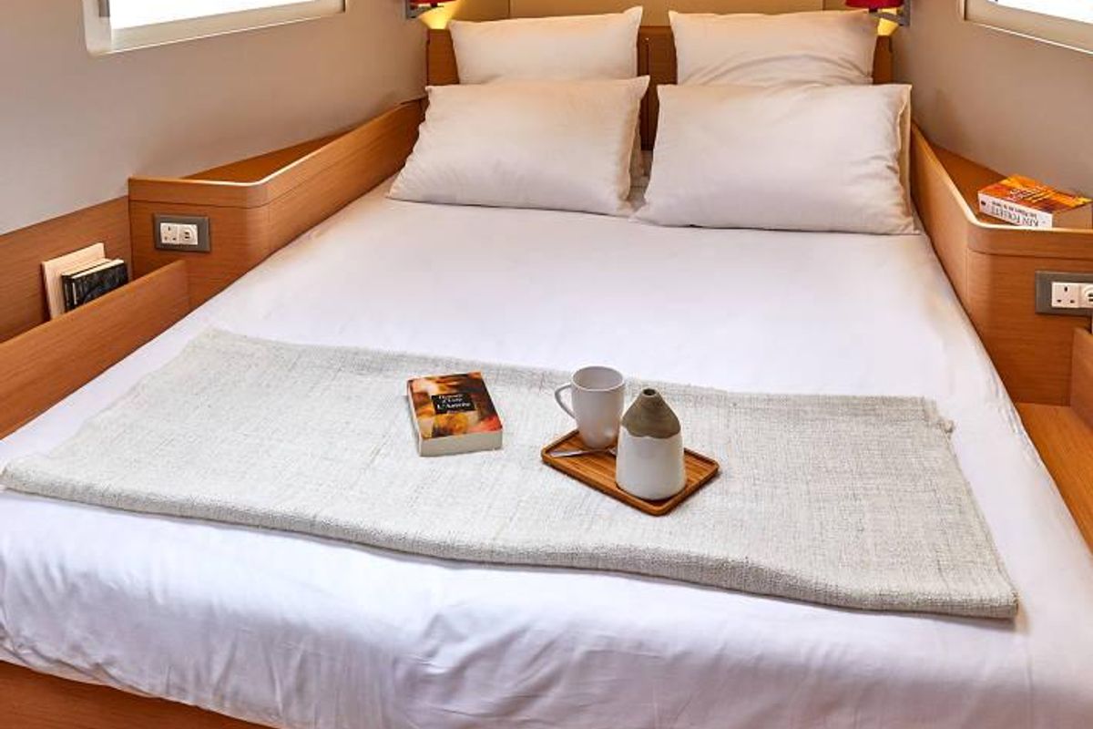 Cabin on Sirius II, a Jeanneau Sun Odyssey 410 sailboat at Marmaris, Turkey