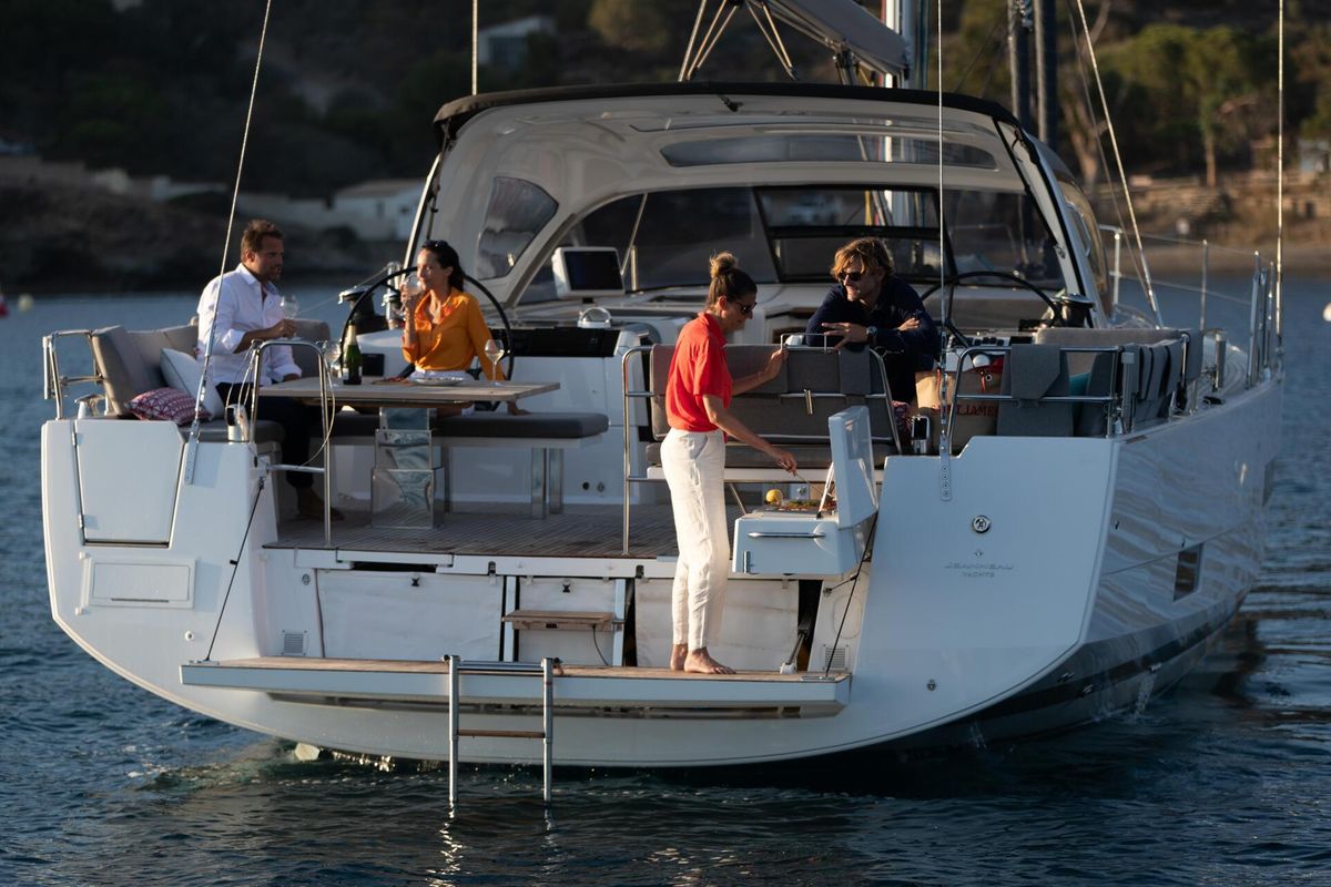 Deck of Casbah IV, a Jeanneau 55 sailboat at Road Town, British Virgin Islands